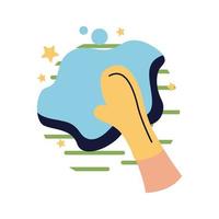 Hand with glove and rag flat style icon vector design
