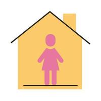 mujer se queda en casa icono de estilo plano vector