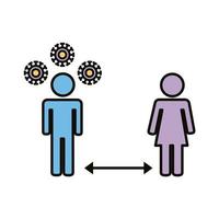 siluetas humanas con línea de distancia social e ícono de estilo de relleno vector