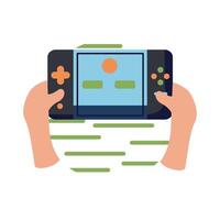 hands with videogame console flat style icon vector design