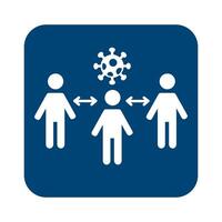 humans and covid19 particle with arrows for social distance line style vector