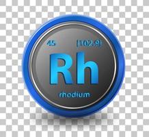 Rhodium chemical element. Chemical symbol with atomic number and atomic mass. vector