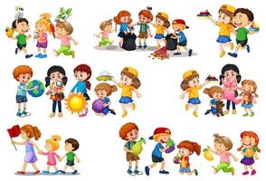 Set of different kid playing with their toys cartoon character isolated on white background vector