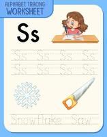 Alphabet tracing worksheet with letter S and s vector