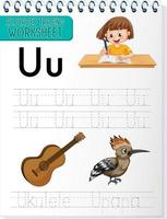 Alphabet tracing worksheet with letter U and u vector