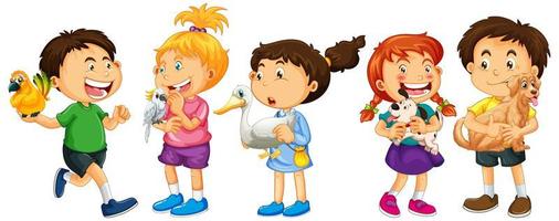 Group of young children cartoon characters on white background vector