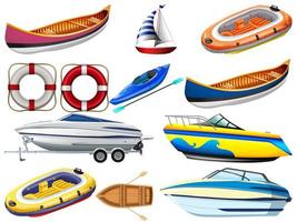 Set of different kind of boats and ships isolated on white background vector