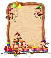 Blank wooden board template with monkeys in party theme isolated vector