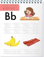 Alphabet tracing worksheet with letter and vocabulary vector