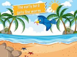 Idiom poster with The early bird gets the worm vector