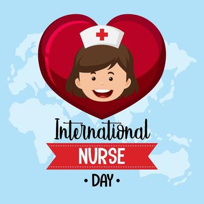 International Nurse Day design with cute nurse in heart on world map background