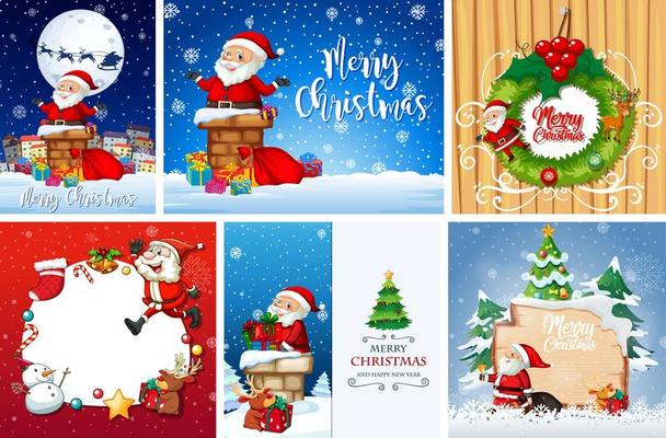 Set of different Christmas postcard or poster