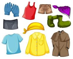 Set of fashion outfits and accessories on white background vector