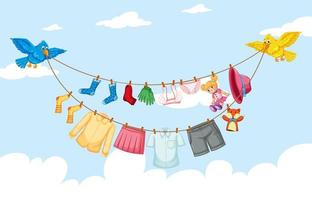 Clothes hanging on line with sky background vector