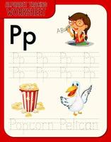 Alphabet tracing worksheet with letter P and p vector