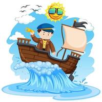 Captain standing on the ship on white background vector