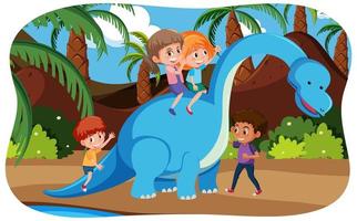 Happy kids with animals in nature background vector