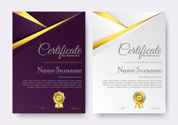 Elegant purple and white certificate award template