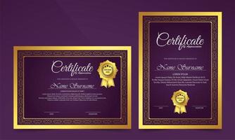 Conjunto de estilo de diseño clásico de certificado púrpura de lujo vector