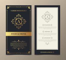 Restaurant menu with elegant ornamental style set vector