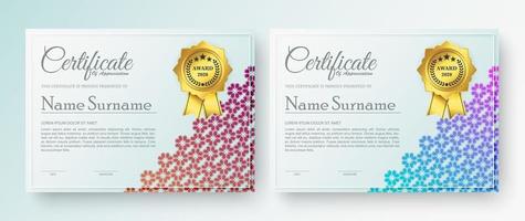 certificado de premio con conjunto de diseño de patrón floral vector