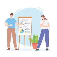 coworking, businessman and businesswoman with report board presentation vector