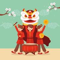 People Performing Lion Dance During Chinese New Year vector