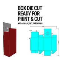 Box Die Cut Cube Template with 3D Preview organised with cut, crease, model and dimensions vector