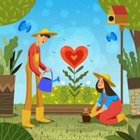 cita romántica del día de san valentín en el jardín vector