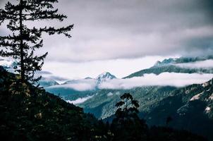 Cloudy sky above mountains photo