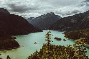 Lake between mountains photo