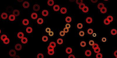 Dark red, yellow vector background with covid-19 symbols