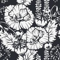 Seamless pattern with poppy flowers for dark background vector
