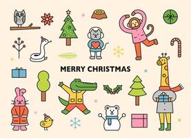 Christmas and happy animals. vector