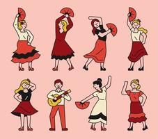 Spain flamenco dancer character set vector