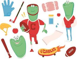 Crocodile boy and sports items vector