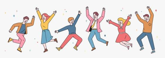 People are jumping with joyful expressions. vector