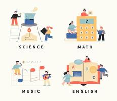 Student with subject icons. vector