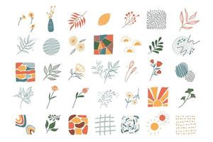Big set of floral elements and doodle abstract shape for background collection vector