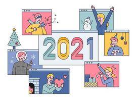 2021 saludo en línea feliz año nuevo. vector