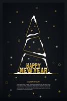 New Year Banner with Abstract Outline Tree and Snow vector