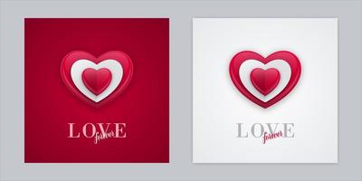 3D Bead Heart Shapes on Red and White Background Set vector