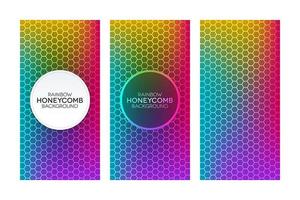 Rainbow gradient banners with honeycomb textures set vector