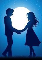 Young couple holding hands under the moonlight vector