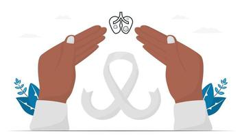 Lung cancer awareness month, November. White ribbon is a sign of this disease. Graphic for banner, poster, background and advertisments. Flat vector illustration isolated on white background.