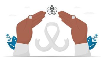 Lung cancer awareness month, November. White ribbon is a sign of this disease. Graphic for banner, poster, background and advertisments. Flat vector illustration isolated on white background.