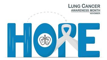 Lung cancer awareness month, November. White ribbon is a sign of this disease. Graphic for banner, poster, background and advertisments. Calligraphy texts mean HOPE. vector