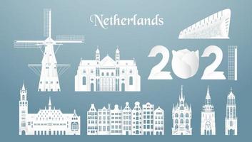 Sets of top famous landmark of Netherlands. vector