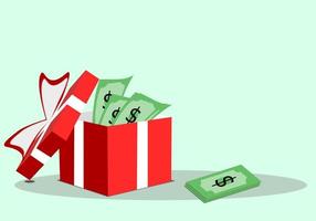 Money in a red gift box vector