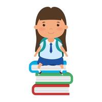 linda niña estudiante sentada en los libros vector